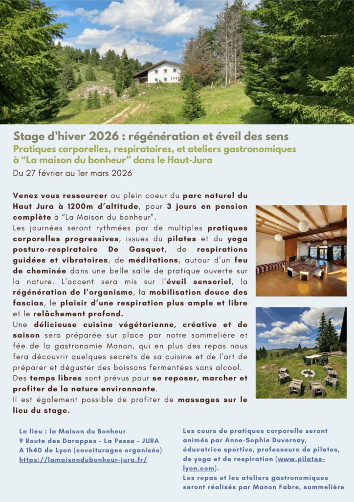 Programme stage yoga pilates respiration fevrier 2026 Haut Jura
